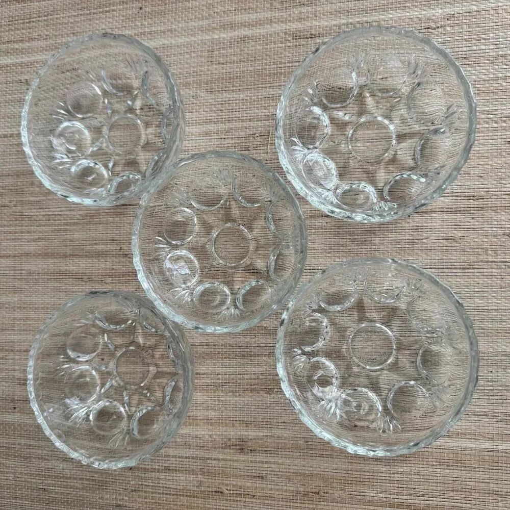 Vintage KIG Glass Berry Bowls – Set of 5 Swirl Dot Dishes